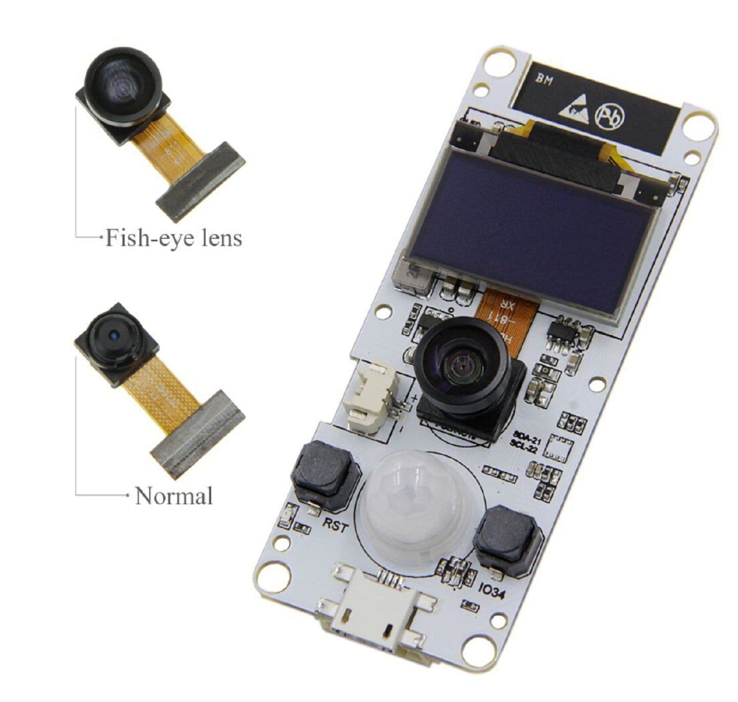 TTGO T-Camera ESP32 WROVER &amp; PSRAM Camera Module ESP32-WROVER-B OV2640 Camera Module 0.96 OLED with Fish Eye Lens