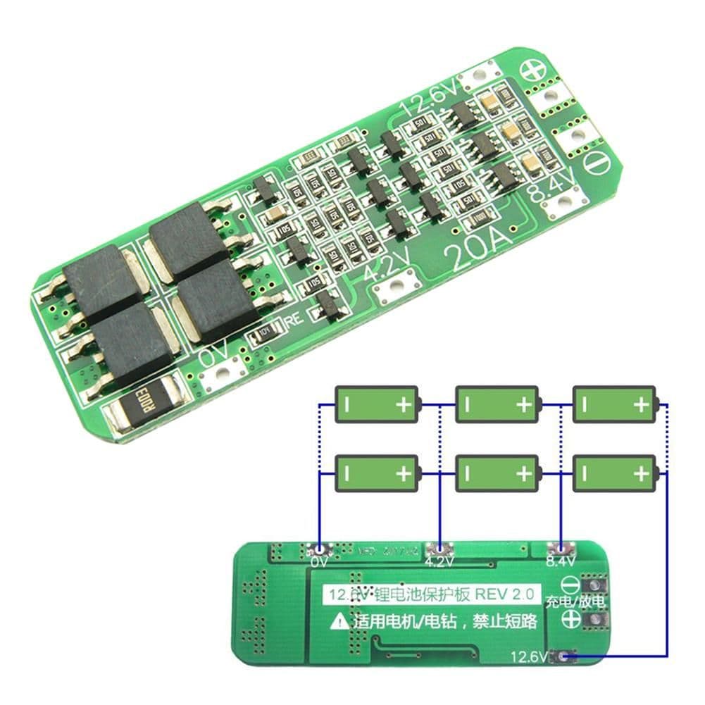 PCB BMS Protection Board 3S 20A12.6V Cell 64x20x3.4mm Module
