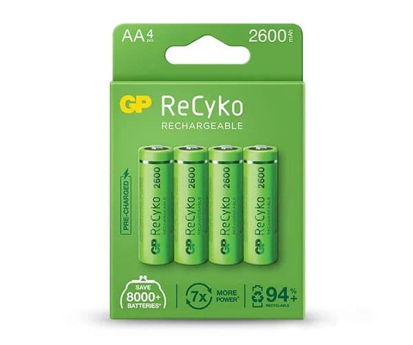 4 x AA Rechargeable 2600mAh ReCyko+ Batteries