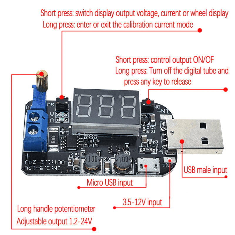 USB adjustable buck-boost power supply regulator module 5V to 3.3V 9V 12V 18V24V DPL — image 1